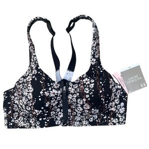 NWT Victoria's Secret Knockout Front-Close Black Floral Sport Bra Size 34 B